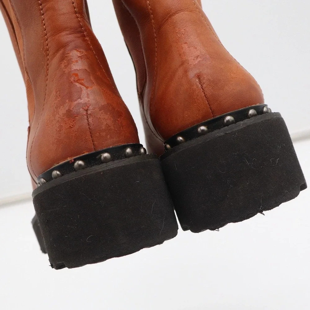 Vince Camuto Boots Womens 6 Meendey Cognac Brown Studded Lug Platform Fair